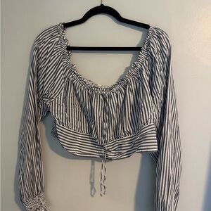 Aerie blue and White Striped Blouse